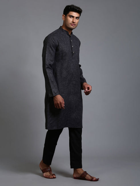 Vastramay Men's Black Cotton Kurta with Pant Set